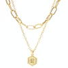 26 Alphabet Double Layer Necklace Hexagonal Letter Pendant Layered Collarbone Chain, Style: E