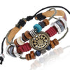 BX016 Retro Personality Leather Beaded Bracelet(Light Brown Leather+Bronze Accessories)