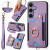 For Samsung Galaxy S25 5G Retro Skin-feel Ring Multi-card Wallet Phone Case(Purple)
