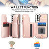 For Samsung Galaxy S22 5G Double Flap Zipper RFID Leather Phone Case with Short Lanyard(Rose Gold)