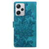 For Redmi Note 12 Pro+ 5G Global Lace Floral Embossed Magnetic Buckle PU Phone Case With Wrist Strap(Green)
