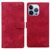 For iPhone 14 Pro Max Lace Floral Embossed Magnetic Buckle Leather Phone Case(Red)