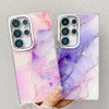 For Samsung Galaxy A26 5G Electroplated Marble Texture Phone Case(Gold Pink Red M12)