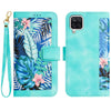 For Samsung Galaxy A12 5G Floral Pattern Leather Phone Case with Lanyard(Green)