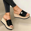 Summer Casual Sandals Women Shoes Hemp Rope Woven Thick Bottom Slope Heel Slippers, Size: 37(Black)