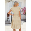 Butterfly Sleeve Layered Hem Dress V-Neck Loose Waist-Cinching Patchwork Dress, Size: XXL(Apricot)