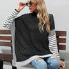 Women Long Sleeve Mock Neck Striped Knit Sweater Casual Tops, Size:S(Black)