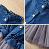 Spring and Summer Girls Long-sleeved Denim Stitching Mesh Dress, Size:110cm(Dark Blue)