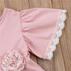Girls Lace Princess Dress Trumpet Sleeve Three-dimensional Flower Dress, Kid size:110cm(Pink)