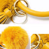 2 PCS Fringed Bracelet Keychain Circle Anti-Lost PU Leather Hairball Bracelet Keyring Pendant( Pink)