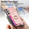 For Samsung Galaxy S25+ 5G Retro Cross Leather Ring Horizontal Insert Card Bag MagSafe Phone Case(Pink)