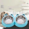 Stainless Steel Double Pet Bowl - Blue - Cat & Dog