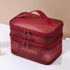 Multifunctional Portable Large Capacity Toiletry Cosmetic Bag, Color: Wine Red Double Layer
