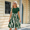 Women Spring Summer Round Neck Splicing Printed Short Sleeve Big Hem Dress, Size: XXL(Dark Green)