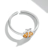 S925 Sterling Silver Orange Ladybug Women Open Ring