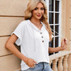 Ladies Summer Hooded Button Loose Short Sleeve T-Shirt Blouse, Size: M(White)