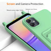 For Samsung Galaxy M05 / F05 Integrated Card Bag Solid Color Liquid Silicone Phone Case with Lanyard(Green)