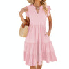Butterfly Sleeve Layered Hem Dress V-Neck Loose Waist-Cinching Patchwork Dress, Size: S(Pink)