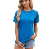 Summer Women Round Neck Flower Lace Patchwork Short Sleeve T-Shirt, Size: M(Peacock Blue)
