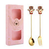 2pcs /Pack Christmas Gift Spoon Cartoon Fruit Fork Dessert Coffee Scoop, Style: Elk (Pink Box)