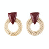 Rattan Wooden Vintage Handmade Dangle Earrings(Wine Red 2)