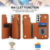 For Samsung Galaxy S22+ 5G Double Flap Zipper RFID Leather Phone Case with Short Lanyard(Brown)