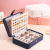 Double-Layer Leather Portable Simple Earrings Ring Jewelry Storage Box, Specification: 16 x 11 x 5cm(Navy Blue)
