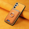 For Samsung Galaxy S25+ 5G Retro Cross Leather Ring Vertical Insert Card Bag MagSafe Phone Case(Yellow)