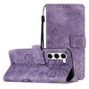 For Samsung Galaxy S25+ 5G Skin-feel Embossed Butterfly Leather Phone Case(Purple)