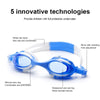 4 in 1 Cartoon Little Crab Waterproof and Anti-fog Silicone Swimming Goggles + Printed Pattern Swimming Cap + Nose Clip Earplugs + Storage Bag Swimming Equipment Set for Children(Blue Fish)
