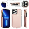 For iPhone 13 Pro Max Double Flap Zipper RFID Leather Phone Case with Short Lanyard(Rose Gold)
