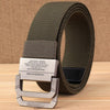 Men Double Ring Buckle Canvas Belt Outdoor Casual Woven Elastic Belt 120cm(Army Green)