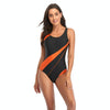 Women Comfortable Triangle One-Piece Swimsuit With Chest Pad, Size: S(Black+Orange)
