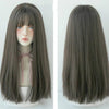 Female Black Long Straight Wig With Air Bangs(Cold Brown (Solid Color) 58CM)