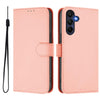 For Samsung Galaxy A26 5G Skin Feel Solid Color Leather Phone Case with Lanyard(Pink)
