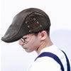 12968 Perforated Strap Design Outdoor All-Match PU Leather Peaked Cap Berets, Size:One Size(Dark Coffee)