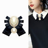 Women Pearl Bow-knot Bow Tie Cloth Brooch Clothing Accessories, Style:Pin Buckle Version(Red)