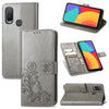 For Alcatel 1L 2021 Four-leaf Clasp Embossed Buckle Mobile Phone Protection Leather Case with Lanyard & Card Slot & Wallet & Bracket Function(Gray)