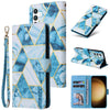 For Samsung Galaxy S25+ 5G Marble Bronzing Stitching Leather Phone Case(Blue)