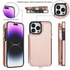 For iPhone 15 Pro Max Double Flap Zipper RFID Leather Phone Case with Short Lanyard(Rose Gold)