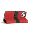 For iPhone 13 Grid Stitching Leather Phone Case with Lanyard(Red)