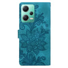 For Redmi Note 12 5G Global Lace Floral Embossed Magnetic Buckle PU Phone Case With Wrist Strap(Green)