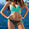Ladies Cross Patchwork Swimwear Backless Split Bikini, Size:M(Green and black pants)