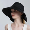 8112 Ladies Sunshade Large Brim Ponytail Bucket Hat(Black)