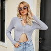 Female Sexy Navel Knit Sweater Slim Sweater Cardigan, Size: L(Grey)