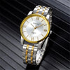 YAZOLE 348 Men Fashion Business Steel Strap Band Quartz Wrist Watch, Luminous Points (White)