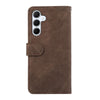 For Samsung Galaxy A36 5G ABEEL Color Block Magnetic RFID Leather Phone Case(Brown-Blue)