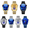 BINBOND Locomotive Concept Steel Belt Watch Men Live Black Technology Watch(White Steel Blue Face)
