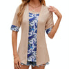 Spring Summer Printed Fake Two-Piece Square Neck Mid-Sleeve Top T-Shirt, Size: L(Apricot)
