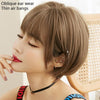 Wig Female Short Hair Round Face Full Top Headgear Short Hair Temperament Bangs Hair Cover(Honey Tea Flax 28CM)